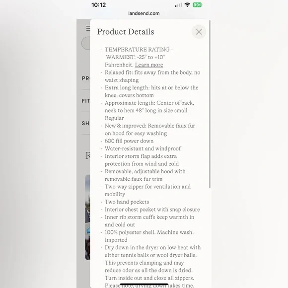 NWOT Lands End long winter down parka puffer coat navy blue XS 2-4 - Picture 2 of 14